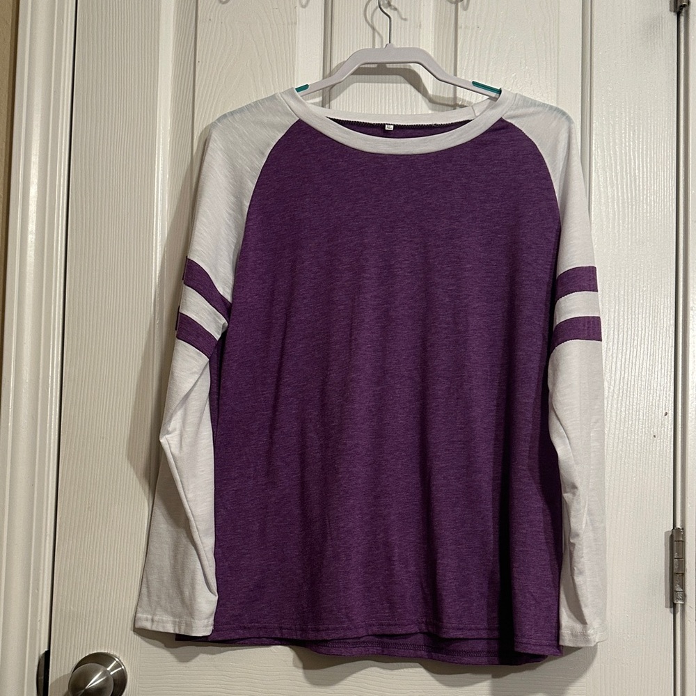 SHEIN Purple and White Long Sleeve Tee